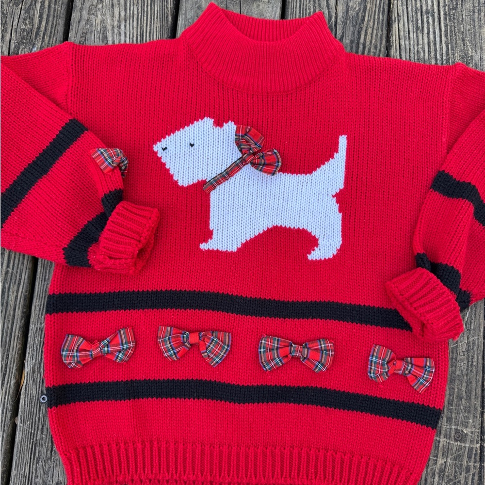 1980s Vintage Spice of Life Scotty Dog Plaid Bows Pullover Sweater - Picture 2 of 9